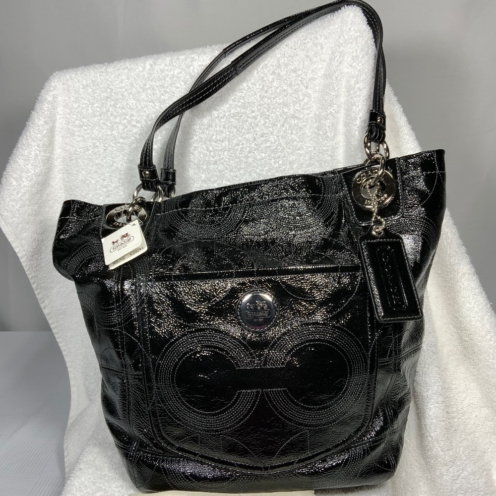 NWT - Coach Black Patent Leather Alex Tote Shoulder Bag 14265